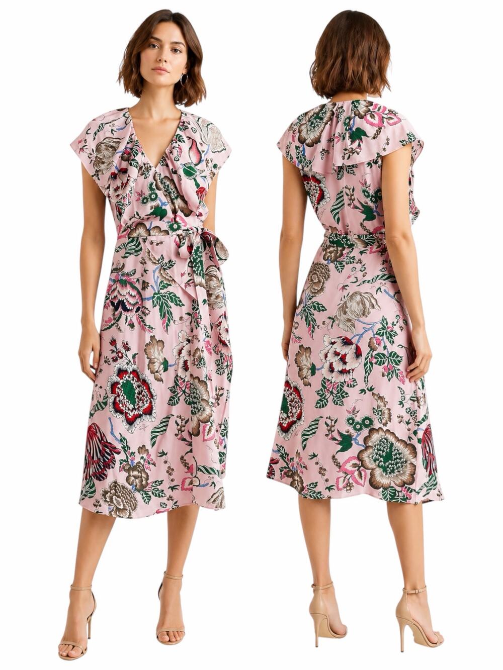 Tory Burch Adelia Floral Printed Wrap Midi Dress Pink Size 2
